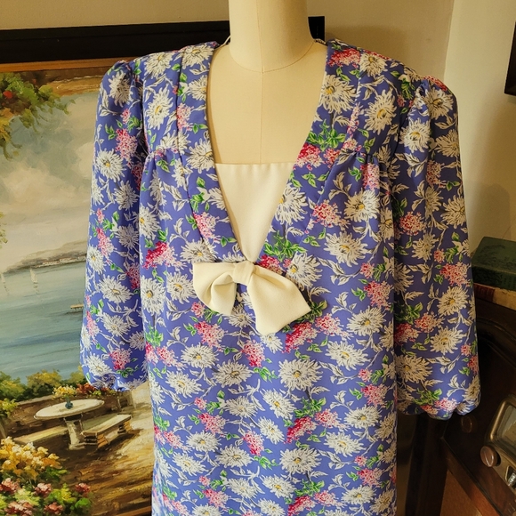 Vtg 80's floral mu mu dress bow size 16 w - Picture 2 of 6